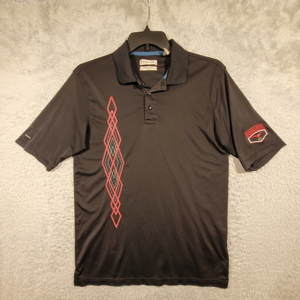 Tehama Polo Shirt Mens Medium Black Diamond Graphic Short‎ Sleeve Golf